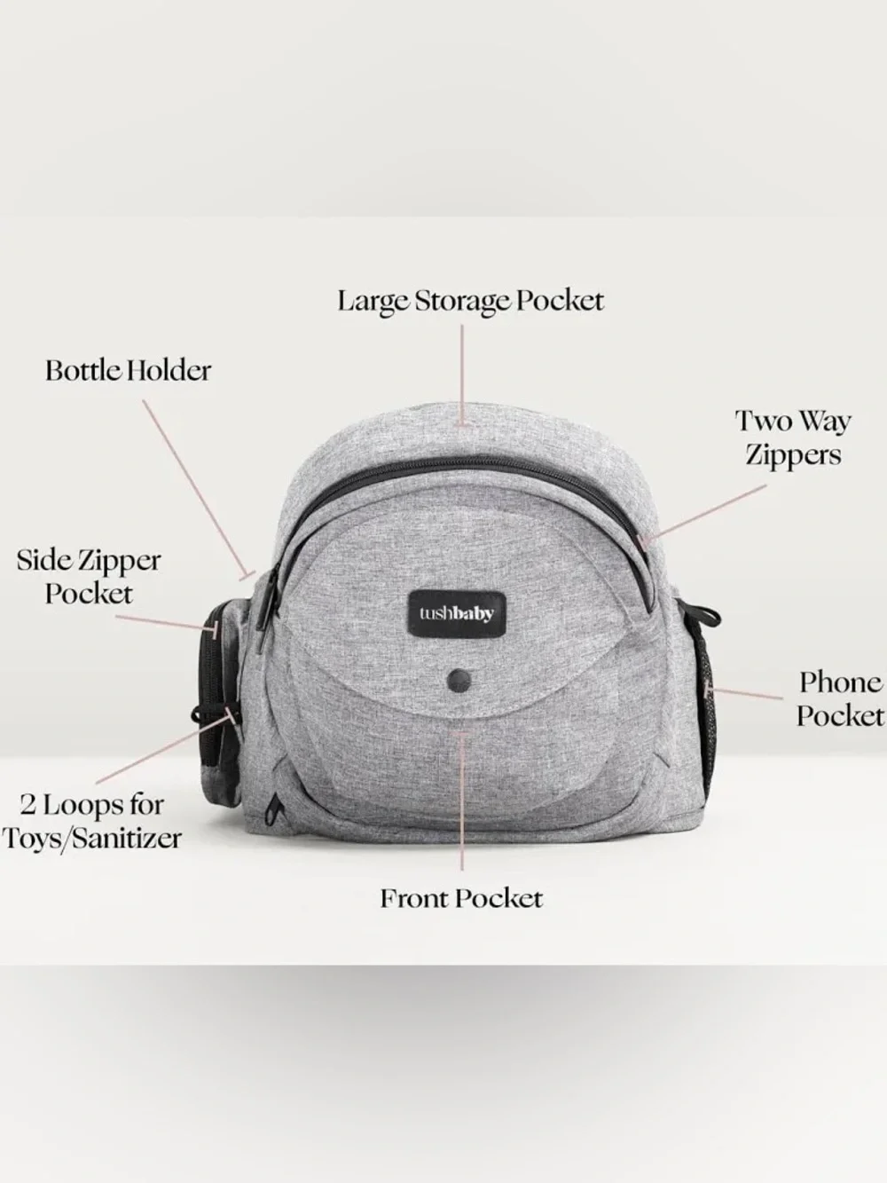 Tushbaby Gray Baby Diaper Bag Backpack